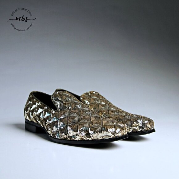 NWOT Stacy Adams Sequins Swank Shoes Gold Men 7.5 - Picture 2 of 13